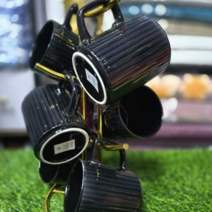 black ribbed ceramic mugs